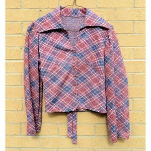 Plaid Crop Short Top Jacket w/ Tie Belt 38" Bust - used